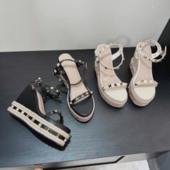 BMC15 SANDAL xuồng nữ Bonita Shoes da bóng đế viền dây cối quai đính hột đinh vàng 7 cm - NS12