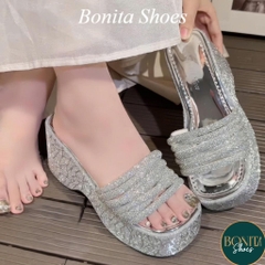 BM245 Dép xuồng nữ Bonita Shoes 1 4 quai đá xoắn đế bling lót bóng cao 10 cm - NS2