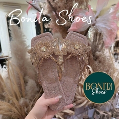 NS58 Dép đế bệt mũi vuông quai kẹp đá mảnh BÔNG phối - Bonita Shoes D28