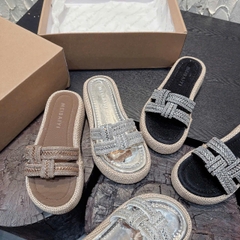 DX921 Dép xuồng nữ đế cối Bonita Shoes quai ngang đá đan lót da cao 5 cm - NS1