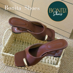 Cao gót nữ Bonita Shoes quai ngang mũi vuông xỏ ngón khóa vàng GÓT MỚI cao 6cm - NS1