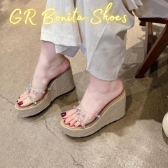 BMC01 Dép xuồng nữ đế cối Bonita Shoes quai mica đá cao 12 cm - NS1