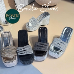 BM245 Dép xuồng nữ Bonita Shoes 1 4 quai đá xoắn đế bling lót bóng cao 10 cm - NS2