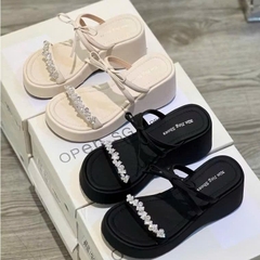 BM241 Dép xuồng nữ Bonita Shoes quai ngang đá liti phối nơ thắt 6 cm - NS2