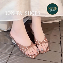 G513 Cao gót nữ Bonita Shoes CHẤM BI quai ngang nơ mũi vuông cao 6cm - NS1