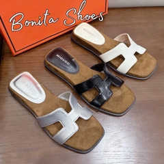 DX288 Dép bệt nữ Bonita Shoes quai ngang HHH da mềm lót nâu đế 3 cm - NS1