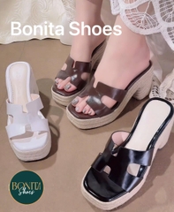 BMC144 Dép xuồng nữ đế cối Bonita Shoes quai H eo L cao 8 cm (FORM RỘNG) - NS12