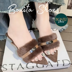G800 Cao gót nữ Bonita Shoes mũi nhọn quai lông HỘT ĐÁ - NS12