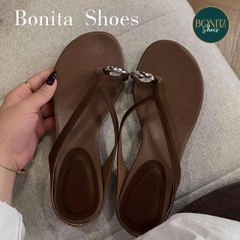 D530 Dép bệt nữ Bonita Shoes quai dây mảnh xỏ ngón khóa vàng - NS1