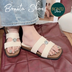 N5 Dép đế bệt quai ngang đính đá tròn siêu xinh D345 - Bonita Shoes