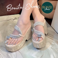 BM246 Dép xuồng nữ Bonita Shoes xỏ ngón khoá đá lấp lánh quai đá kéo eo đế Bling 11cm - NS2