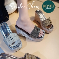 BM245 Dép xuồng nữ Bonita Shoes 1 4 quai đá xoắn đế bling lót bóng cao 10 cm - NS2