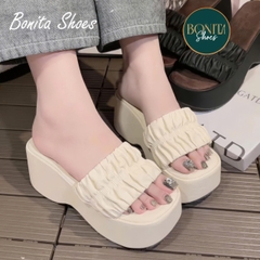 N5 Dép xuồng bánh mì quai ngang thắt nhún đế cao 7cm - Bonita Shoes BM639