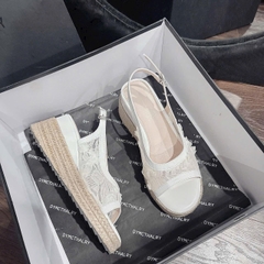 BMC21 Sandal xuồng nữ đế cối Bonita Shoes quai lưới U khoá gài cao 7cm C - NS1