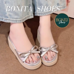 BMC28 Dép xuồng nữ Bonita Shoes quai eo nơ thắt đế giả cối cao 7 cm - NS2
