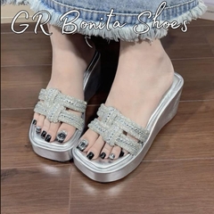 BM288 Dép xuồng bánh mì nữ Bonita Shoes 2 quai ĐÁ ĐAN da mềm xinh cao 7 phân - NS2