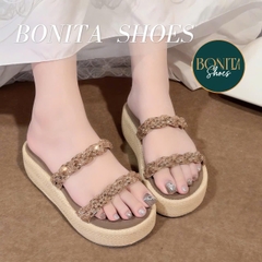 BM355 Dép xuồng nữ đế CỐI Bonita Shoes 2 quai đá bính cao 5cm - NS1