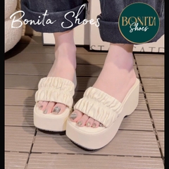 N5 Dép xuồng bánh mì quai ngang thắt nhún đế cao 7cm - Bonita Shoes BM639
