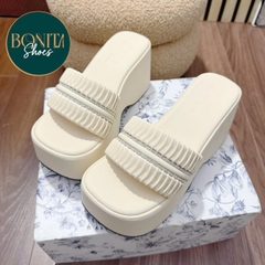 N2 Dép xuồng bánh mì nữ quai ngang xếp ly 2 quai đường đá nhúm đế 7 cm - BM252