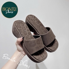 BM285 Dép xuồng nữ Bonita Shoes quai bản ngang lót da ánh beo đế 6cm - NS12