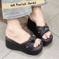 BM286 Dép xuồng bánh mì nữ Bonita Shoes quai nơ gút thắt lót đệm êm cao 10 cm - NS2