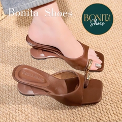 Cao gót nữ Bonita Shoes quai ngang mũi vuông xỏ ngón khóa vàng GÓT MỚI cao 6cm - NS1