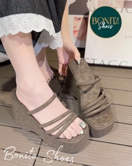 DX187 Dép xuồng bánh mì nữ Bonita Shoes quai ngang nhiều dây mảnh ánh beo cao 10 cm - NS2
