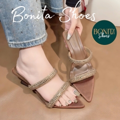 N58 Guốc cao gót mũi nhọn quai ngang 2 dây đá gót pháp - Bonita Shoes GP224
