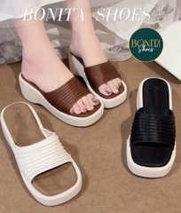 BM356 Dép xuồng bánh mì nữ Binita Shoes đế giả CỐI quai bản nhúm cao 6 cm - NS1
