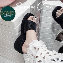 BM285 Dép xuồng nữ Bonita Shoes quai bản ngang lót da ánh beo đế 6cm - NS12