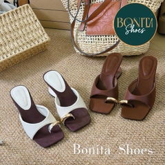 G176 Cao gót nữ Bonita Shoes quai ngang mũi vuông xỏ ngón khóa vàng GÓT MỚI cao 6cm - NS1
