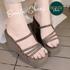 DX187 Dép xuồng bánh mì nữ Bonita Shoes quai ngang nhiều dây mảnh ánh beo cao 10 cm - NS2