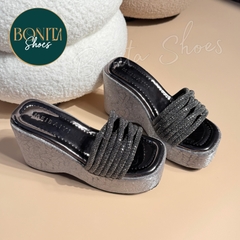 BM245 Dép xuồng nữ Bonita Shoes 1 4 quai đá xoắn đế bling lót bóng cao 10 cm - NS2