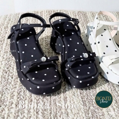 D144 Sandal xuồng nữ Bonita Shoes CHẤM BI thắt nơ cao 8cm - NS12