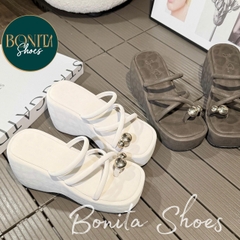 D324 Dép xuồng nữ Bonita Shoes xỏ khoá Mi U ánh BEO phối quai mảnh mút mềm cao 5cm - NS12