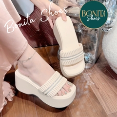 N2 Dép xuồng bánh mì nữ quai ngang xếp ly 2 quai đường đá nhúm đế 7 cm - BM252