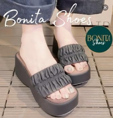 N5 Dép xuồng bánh mì quai ngang thắt nhún đế cao 7cm - Bonita Shoes BM639