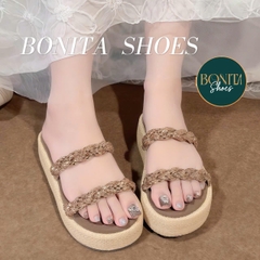 BM355 Dép xuồng nữ đế CỐI Bonita Shoes 2 quai đá bính cao 5cm - NS1