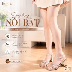 G411 Sandal cao gót nữ Bonita Shoes mũi vuông đính đá quai KHOÁ KÉO lót bạc tráng gương cao 7cm - NS1