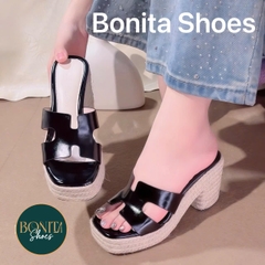 BMC144 Dép xuồng nữ đế cối Bonita Shoes quai H eo L cao 8 cm (FORM RỘNG) - NS12