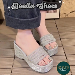 BM245 Dép xuồng nữ Bonita Shoes 1 4 quai đá xoắn đế bling lót bóng cao 10 cm - NS2