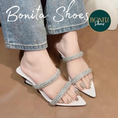 N58 Guốc cao gót mũi nhọn quai ngang 2 dây đá gót pháp - Bonita Shoes GP224