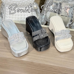 BM288 Dép xuồng bánh mì nữ Bonita Shoes 2 quai ĐÁ ĐAN da mềm xinh cao 7 phân - NS2