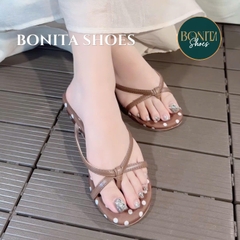 G339 Dép kẹp nữ Bonita Shoes Chấm Bi 2 quai ngang CHÉO cao 4cm (FORM RỘNG) - NS1