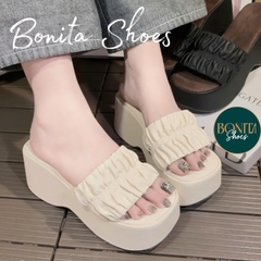 N5 Dép xuồng bánh mì quai ngang thắt nhún đế cao 7cm - Bonita Shoes BM639