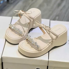 BM241 Dép xuồng nữ Bonita Shoes quai ngang đá liti phối nơ thắt 6 cm - NS2