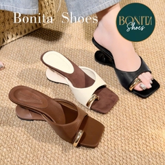 G176 Cao gót nữ Bonita Shoes quai ngang mũi vuông xỏ ngón khóa vàng GÓT MỚI cao 6cm - NS1