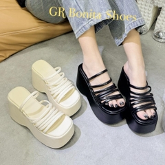 BM16 Dép xuồng bánh mì nữ Bonita Shoes nhiều dây siêu hot hở hậu da mềm cao 10 cm  mới - NS1