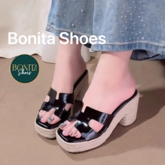 BMC144 Dép xuồng nữ đế cối Bonita Shoes quai H eo L cao 8 cm (FORM RỘNG) - NS12
