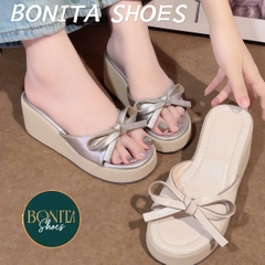 BMC28 Dép xuồng nữ Bonita Shoes quai eo nơ thắt đế giả cối cao 7 cm - NS2